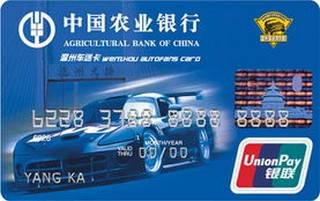农业银行金穗温州车迷信用卡(普卡)有多少额度